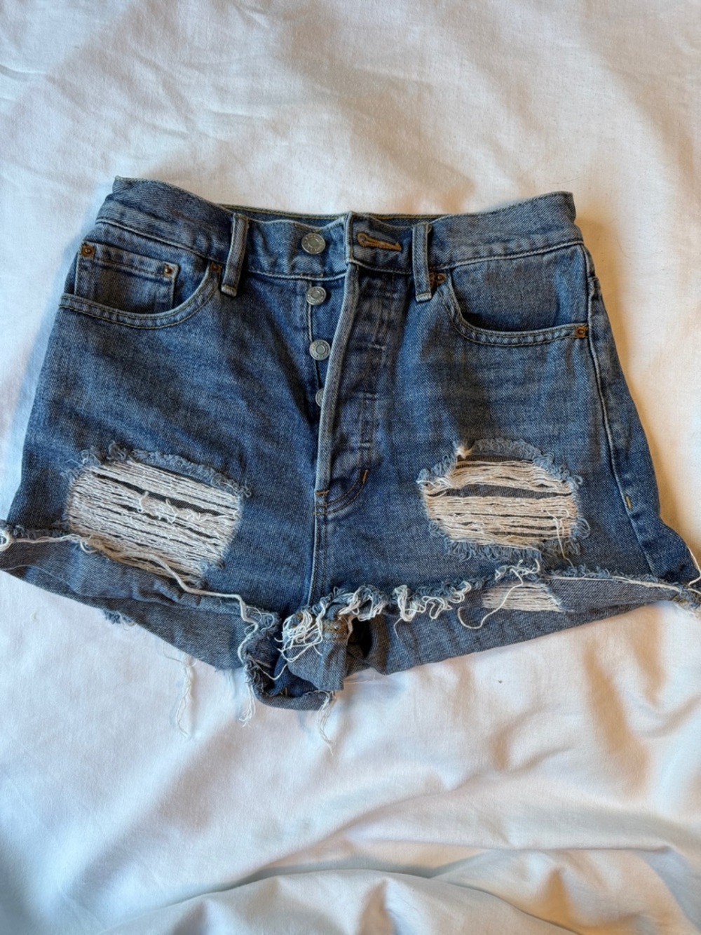 PacSun Distressed High-Rise Denim Shorts - Blue